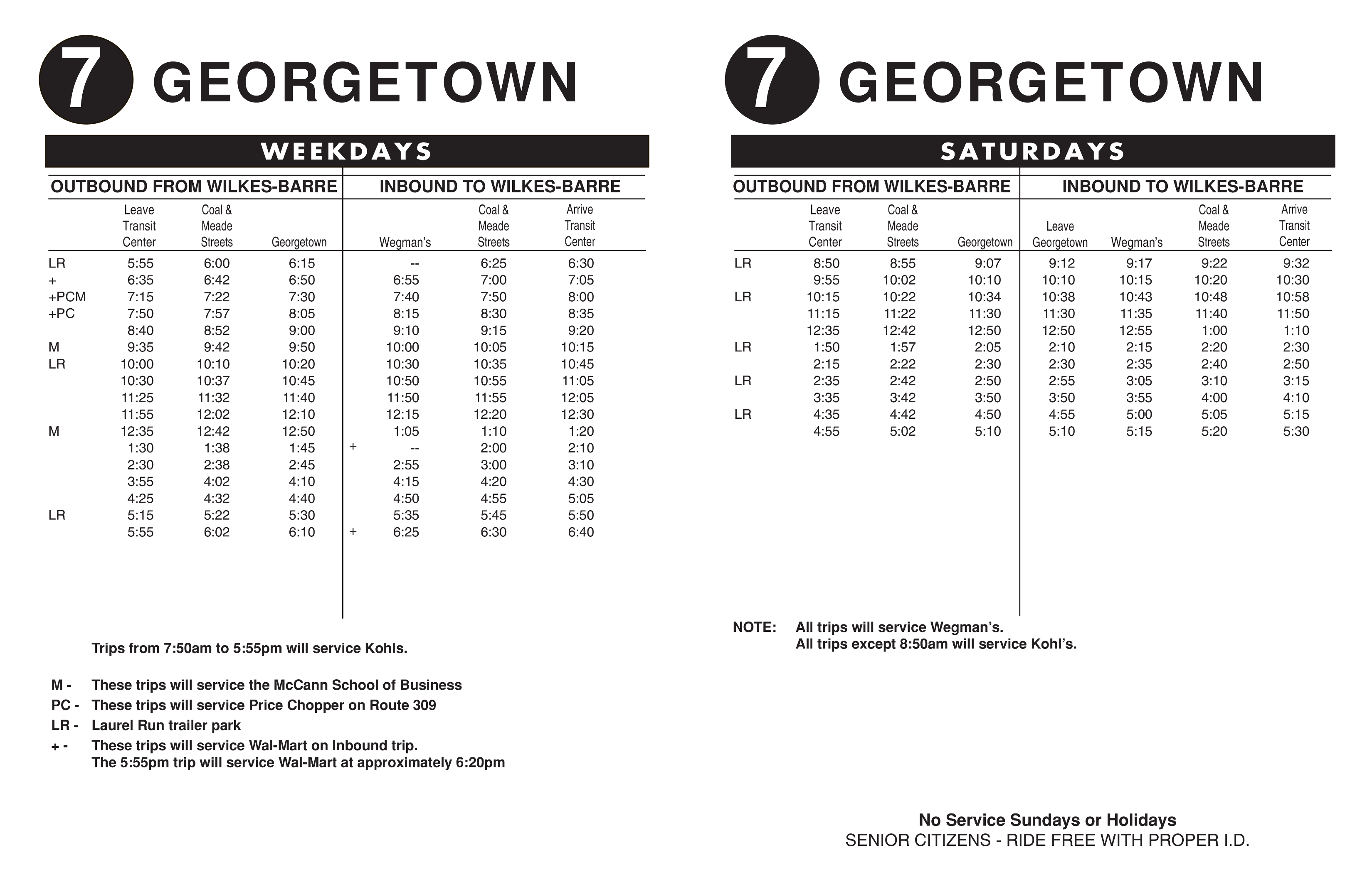 Route 7 departure tables.