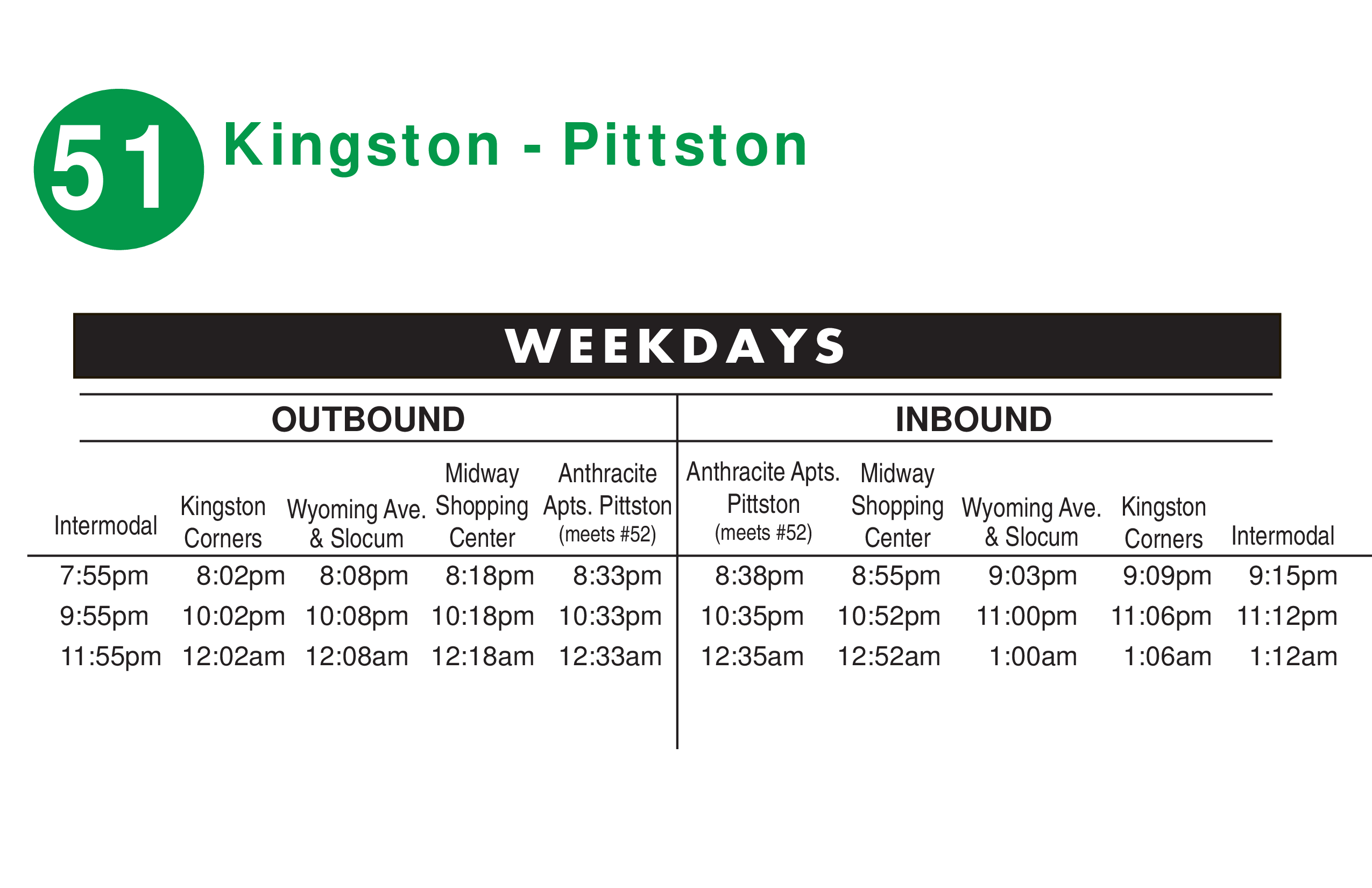 Route 51 departure tables.