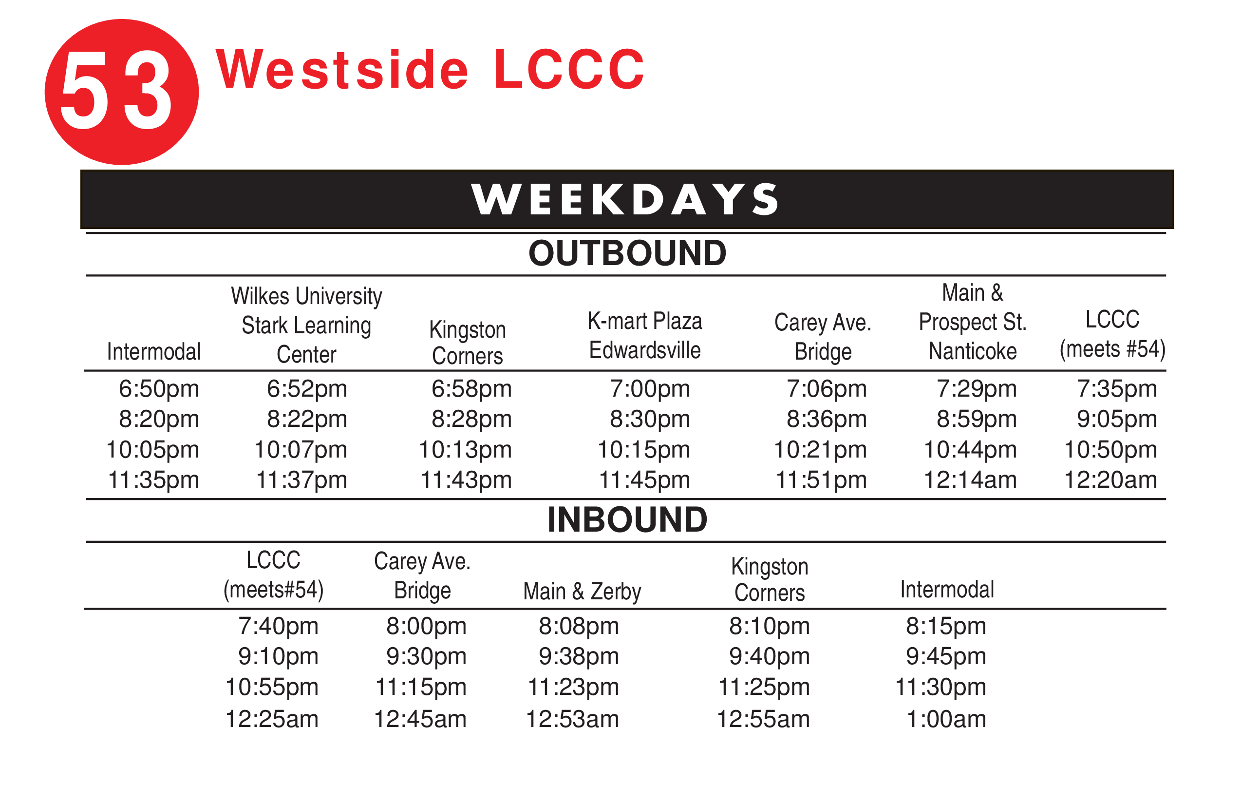 Route 53 departure tables.