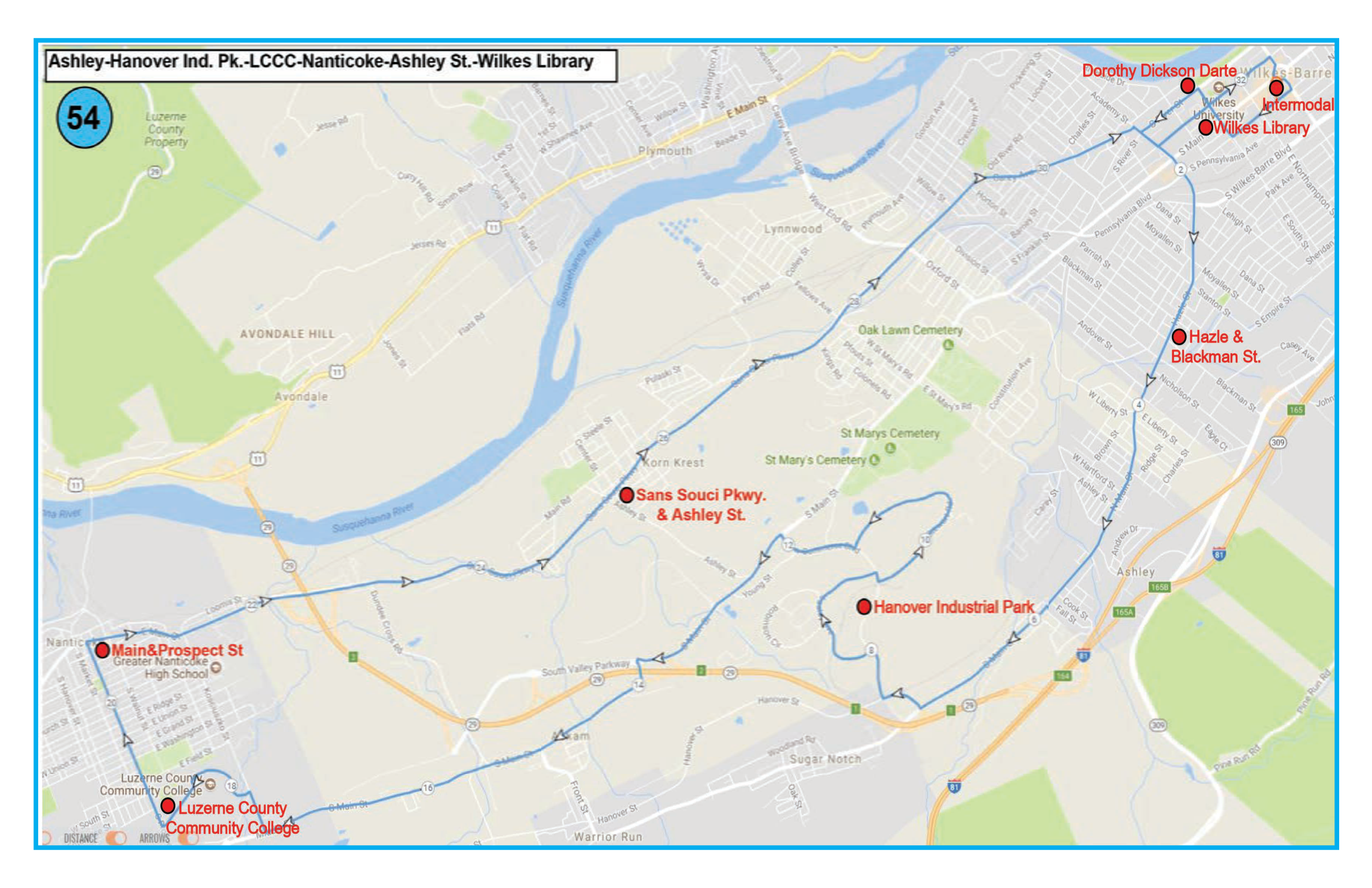 Route 54 map and banner.