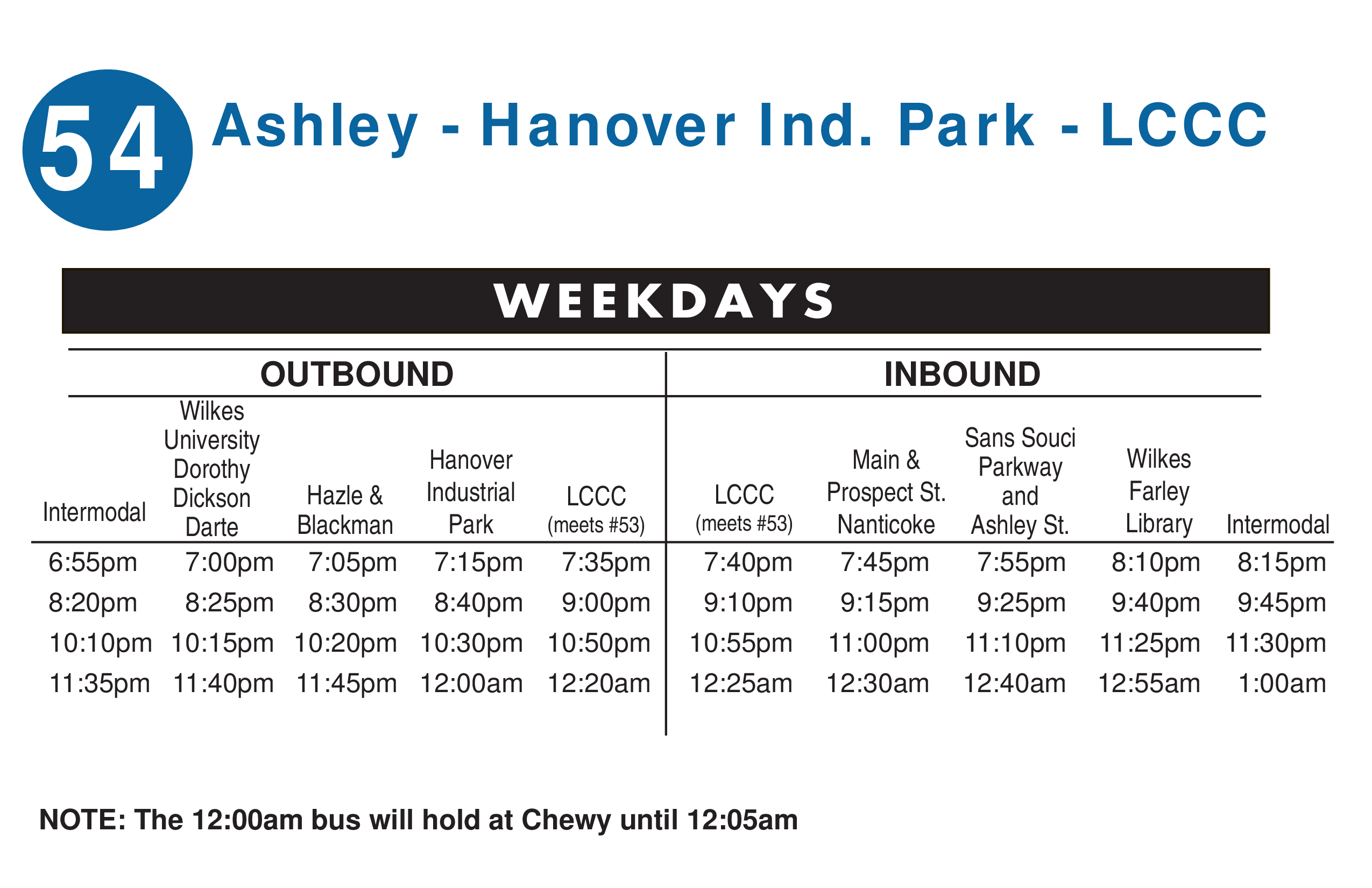 Route 54 departure tables.