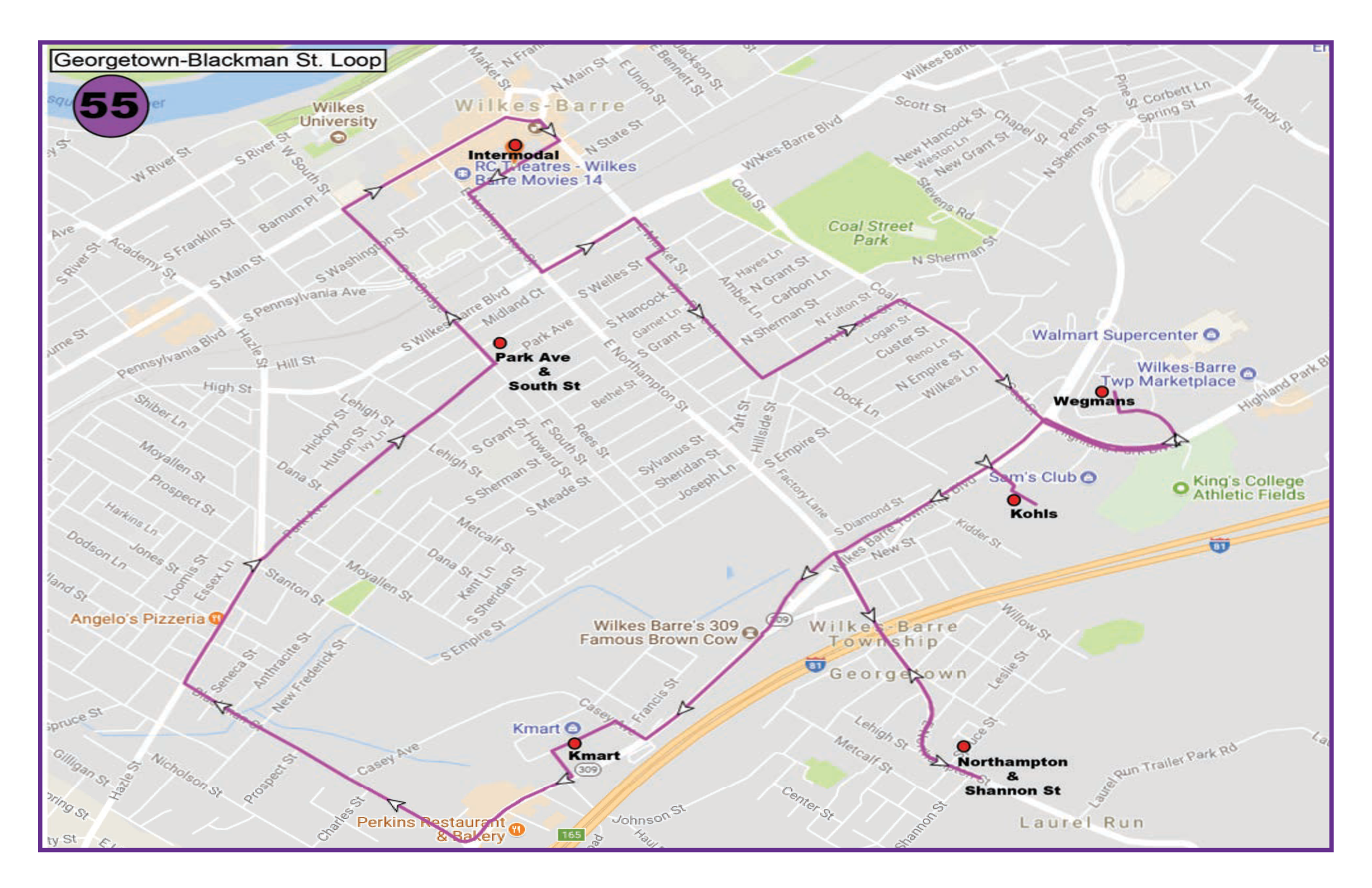 Route 55 map and banner.