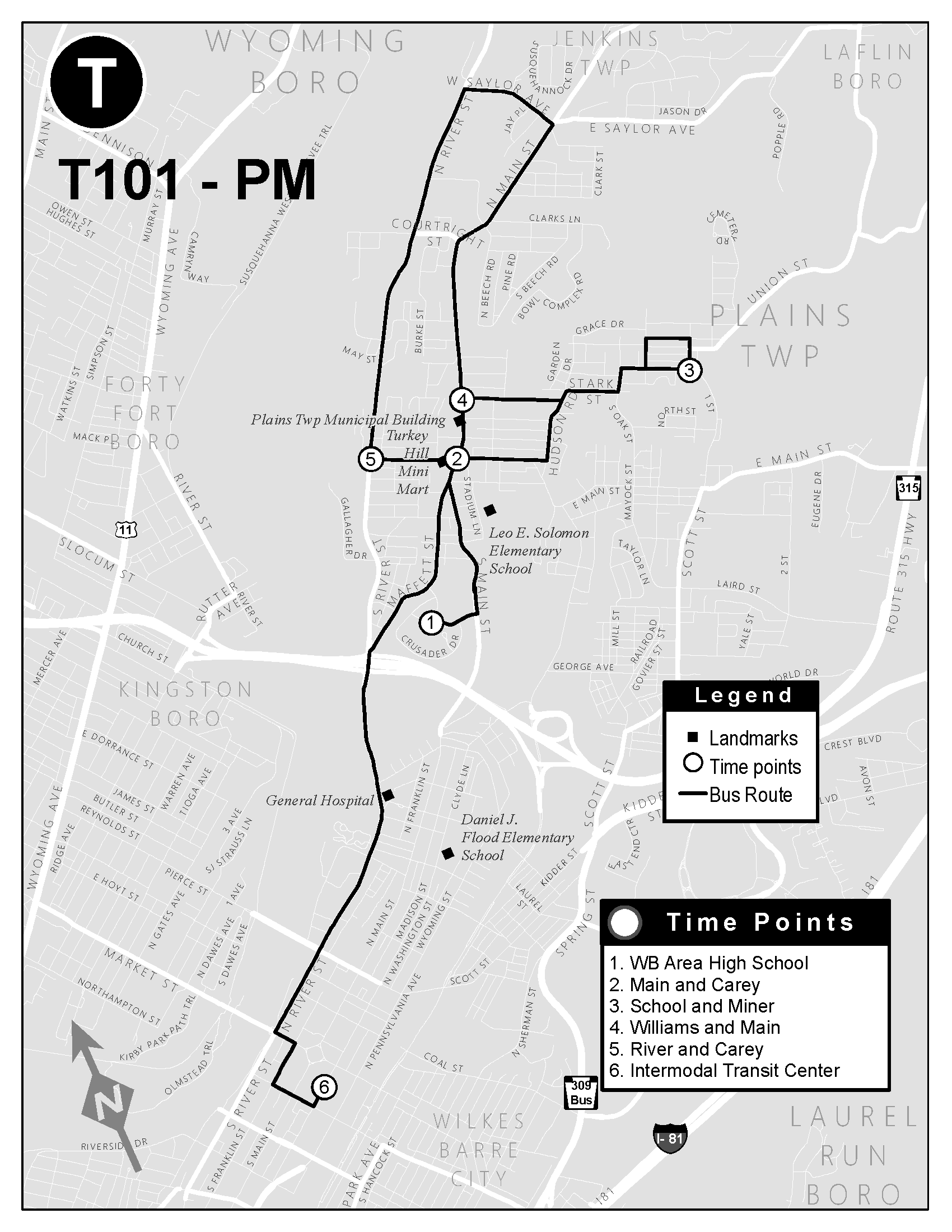 Map of T101 PM Route