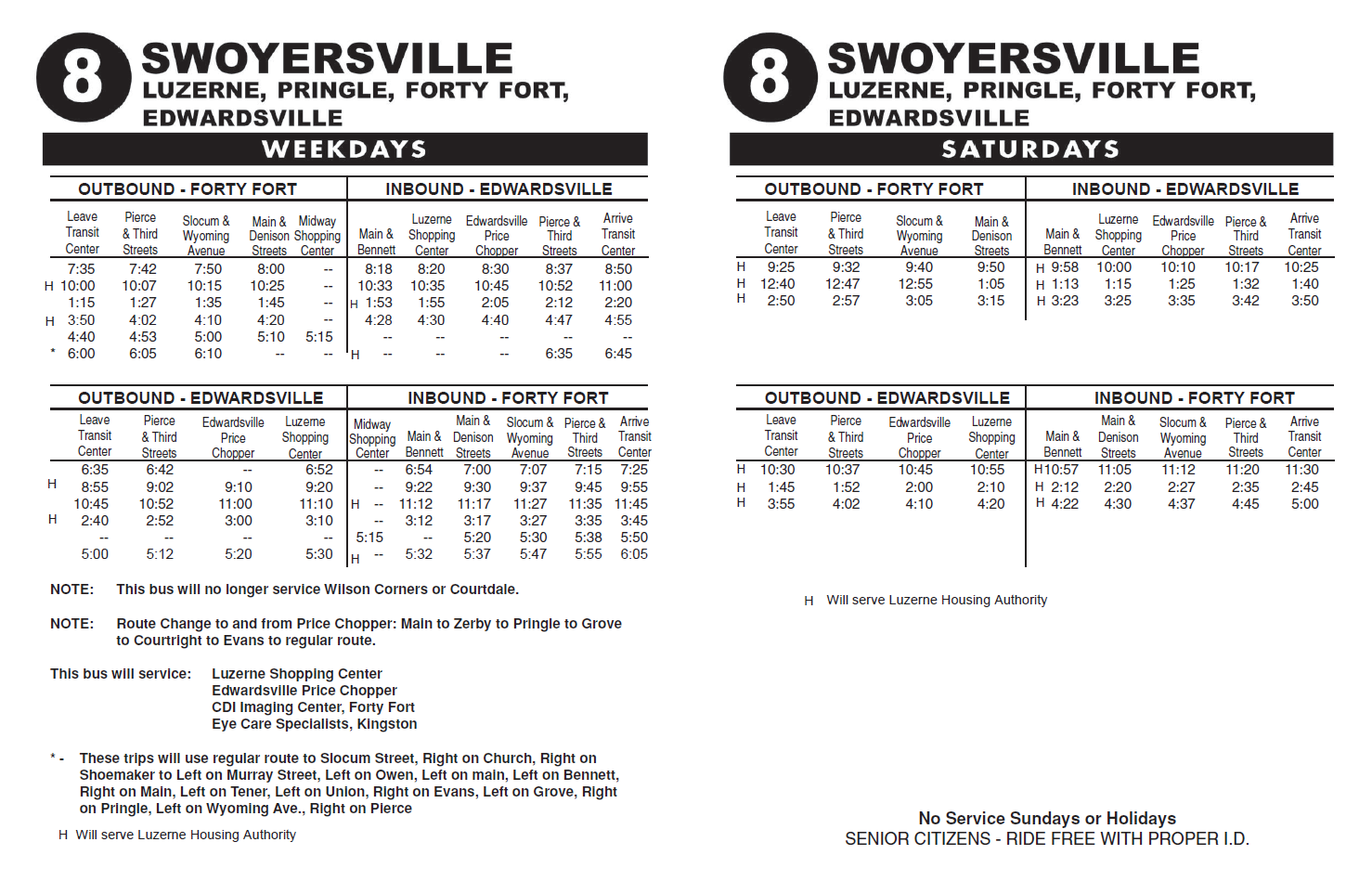 Route 8 Timetables